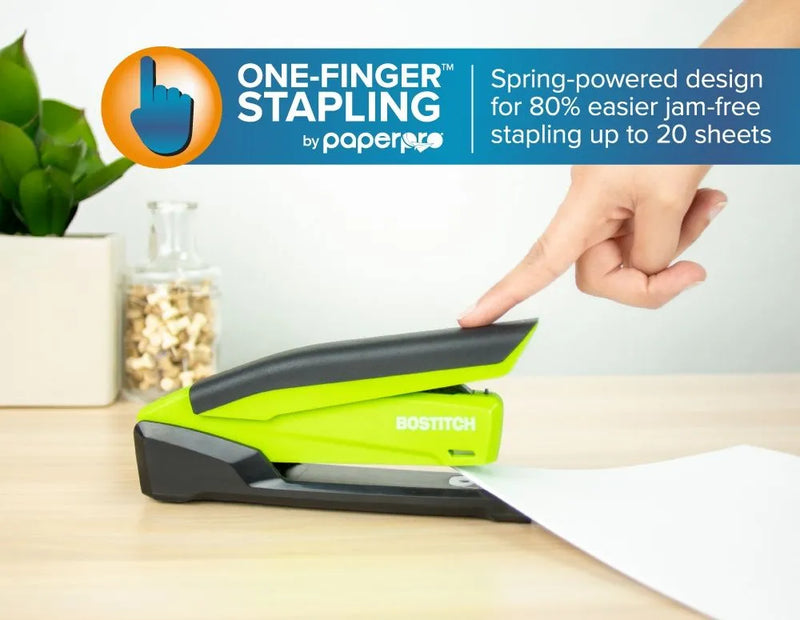 InPower Antimicrobial Spring-Powered Desktop Stapler, 20 Sheets, Green