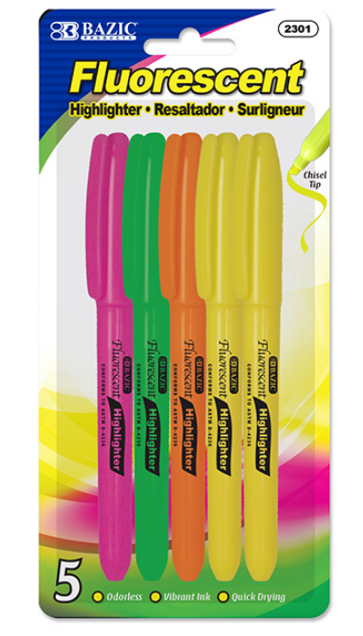 FLUORESCENT HIGHLIGHTER COLORES 5