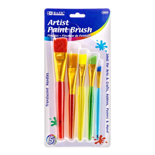 Paint Brush Flat & Angled w/ Translucent Handle set (5/Pack)