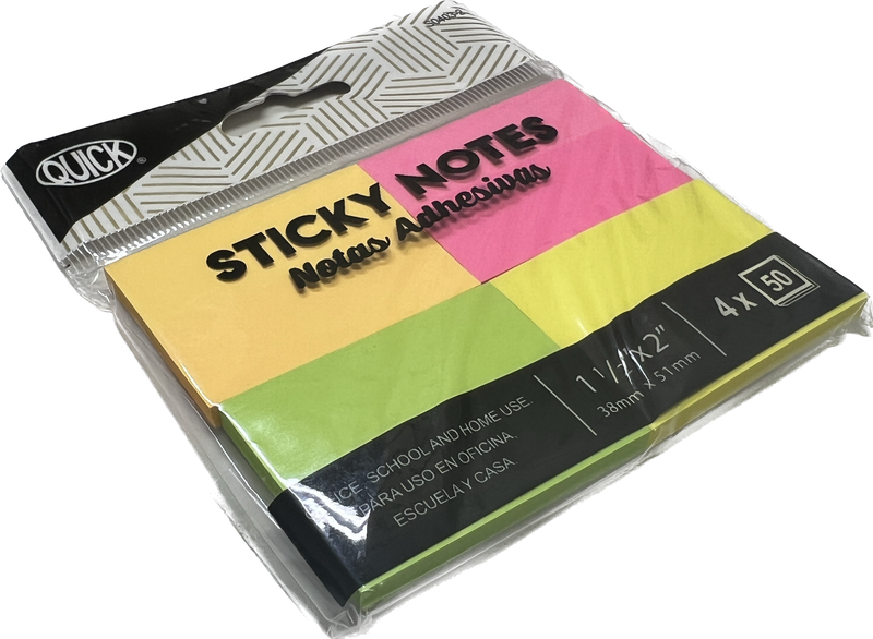 Stick On Notes 1.5" X 2" 4 packs of 50 Neon Colors