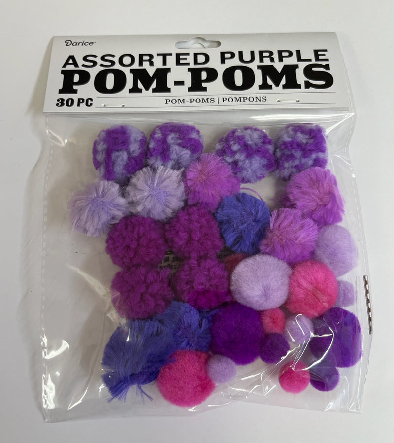 Assorted Pom Poms- Purple 30pc