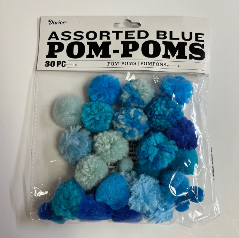 Assorted Pom Poms- Blue 30pc