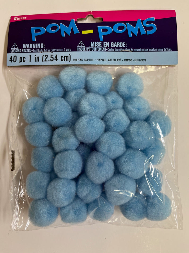 Pom Poms- Baby Blue 1" 40pc