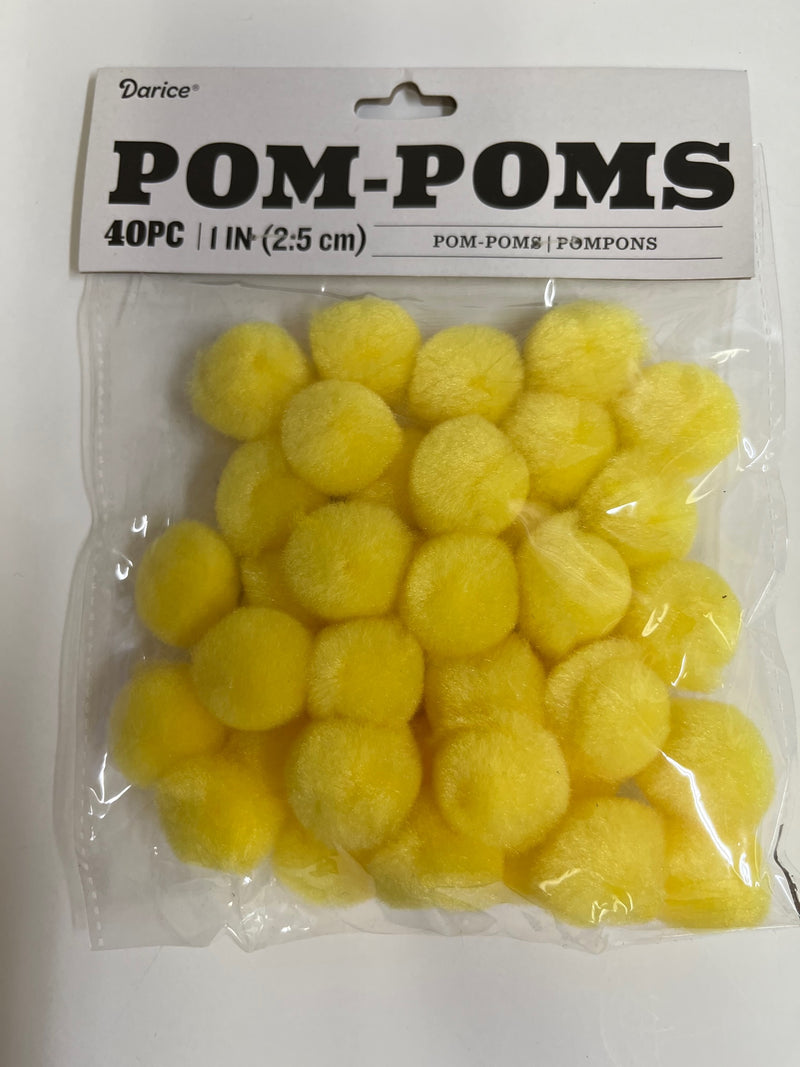 Pom Poms- Yellow 1" 40pc